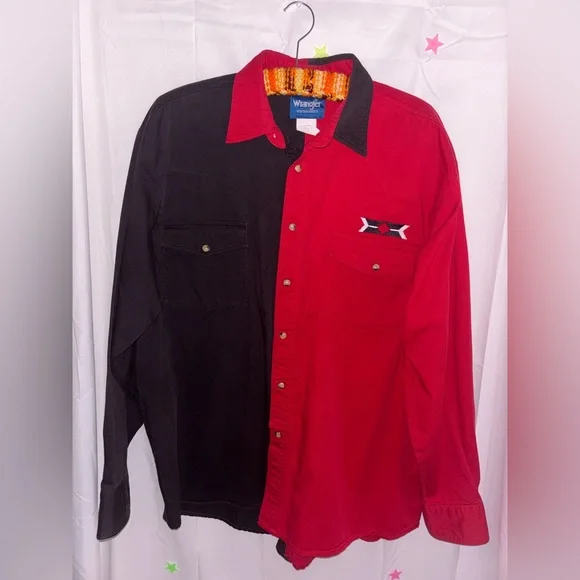 Vintage Wrangler Red and Black Southwest Button Down Size XL - Picture 1 of 7